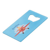 Cute bird flying red airplane cartoon illustratie kredietkaart flessenopener (Voorkant Gekanteld)