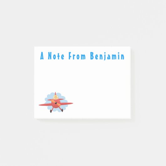 Cute bird flying red airplane cartoon illustratie post-it® notes (Voorkant)
