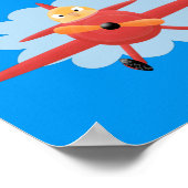 Cute bird flying red airplane cartoon illustratie poster (Hoek)