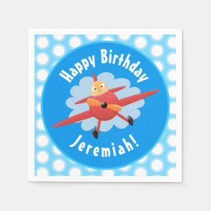 Cute bird flying red airplane cartoon illustratie servet