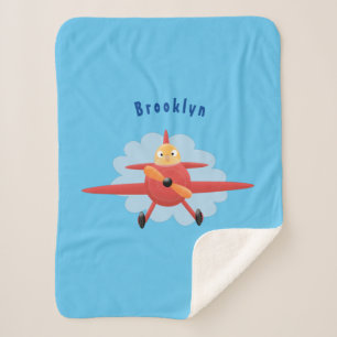 Cute bird flying red airplane cartoon illustratie sherpa deken
