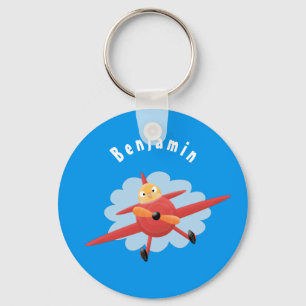 Cute bird flying red airplane cartoon illustratie sleutelhanger