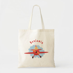 Cute bird flying red airplane cartoon illustratie tote bag