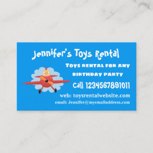 Cute bird flying red airplane cartoon illustratie visitekaartje