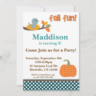 Cute Bird in a Nest Herfst Birthday Party Invitati Kaart