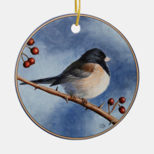 Cute Bird Oregon Junco en Winter Berries Keramisch Ornament