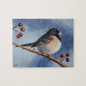 Cute Bird Oregon Junco en Winter Berries Legpuzzel (Horizontaal)