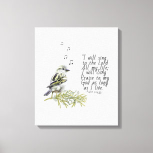 Cute Bird Singing Psalms 104 Christelijk  Canvas Afdruk