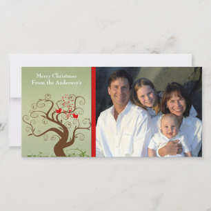 Cute Bird Swirl Tree Wood Grain Famille Carte phot