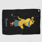 Cute Birdie Monogram Black Golfhanddoek (Horizontaal)