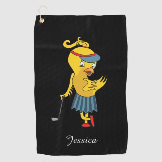 Cute Birdie Monogram Black Golfhanddoek (Voorkant)