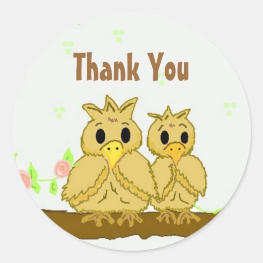 Cute Birds Bedankt Ronde Sticker (Voorkant)