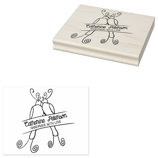 Cute Birds Custom Handmade with love, Large Rubberstempel (Gestempeld)