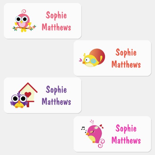 Cute Birds Custom Personalized Name Clothing Labels (Groep)