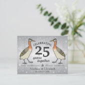 Cute Birds Custom Silver 25th Wedding Jubileum Briefkaart (Staand voorkant)