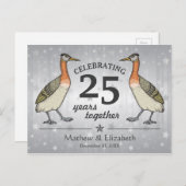 Cute Birds Custom Silver 25th Wedding Jubileum Briefkaart (Voorkant / Achterkant)