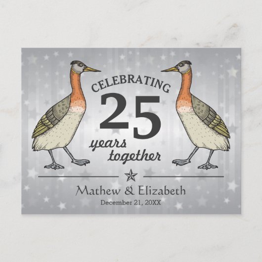 Cute Birds Custom Silver 25th Wedding Jubileum Briefkaart (Voorkant)