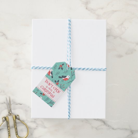Cute Birds Kerstmis en Branches Pattern Cadeaulabel (Met Touw)