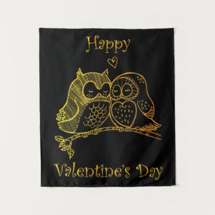 Cute Birds Love Couple Owl Romance Line Art No 3/3 Wandkleed