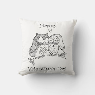 Cute Birds Love Couple Owl Romance Line Art nr. 1/ Kussen