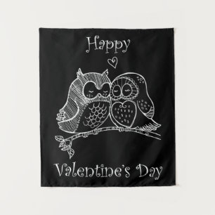 Cute Birds Love Couple Owl Romance Line Art nr. 2/ Wandkleed