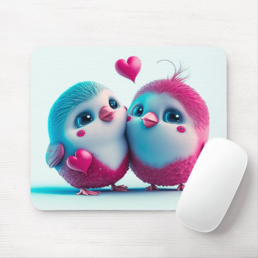 Cute Birds Love Hearts Valentijn Geïnspireerd kuns Muismat (Met muis)