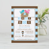 Cute Birds Nest Boys Baby shower Invitation (Debout devant)