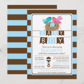 Cute Birds Nest Boys Baby shower Invitation (Devant / Derrière)