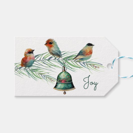 Cute Birds op een Pine Branch-kerstLabel Cadeaulabel (Voorkant (Horizontaal))