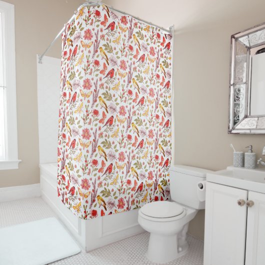 Cute Birds Pattern Douchegordijn (In situ)