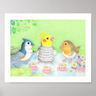 Cute Birds Tea Party Nursery Art Print Poster