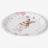 Cute Birthday Bunny Plant Pot & Flowers Papieren Bordje (Gekanteld)
