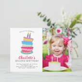 Cute Birthday Cake 2nd Birthday Invitation (Debout devant)