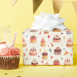 Cute Birthday Cakes Wrapping Paper Cadeaupapier