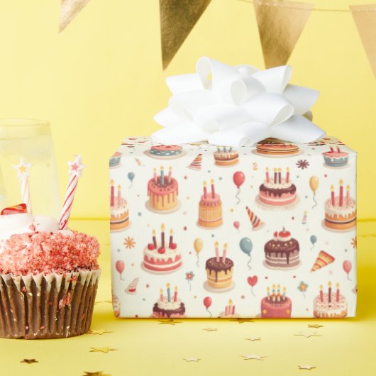 Cute Birthday Cakes Wrapping Paper Cadeaupapier (Verjaardagsfeest)