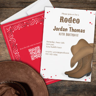Cute Birthday Cowboy Rodeo Red Bandana QR Code Kaart