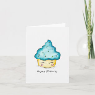 Cute Birthday Cupcake Waterverf Wenskaart Kaart
