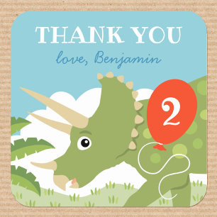 Cute Birthday Dinosaur Triceratops Custom Name Age Vierkante Sticker