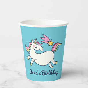 Cute Birthday Doodle Rainbow Unicorn and Stars Papieren Bekers