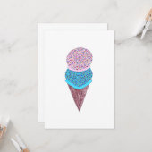 Cute Birthday Double Ice Cream in Cone Kaart (Voorkant / Achterkant in situ)