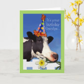 Cute Birthday for Grandpa with Funny Koe Card Kaart (Gele Bloem)