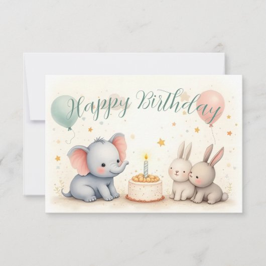 Cute Birthday Greeting with Animal Friends (Voorkant)