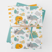 Cute Birthday Painted waterverf dinosaur patroon Inpakpapier Vel (In situ)