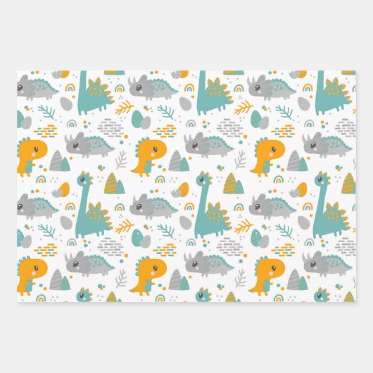 Cute Birthday Painted waterverf dinosaur patroon Inpakpapier Vel (Voorkant)