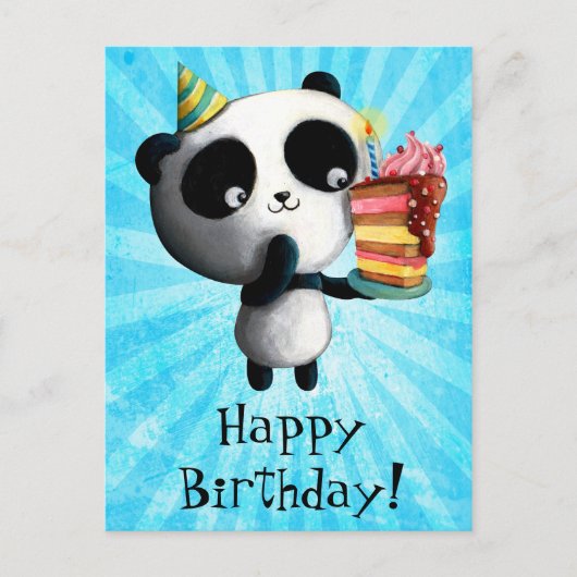 Cute Birthday Panda met Cake Briefkaart (Voorkant)