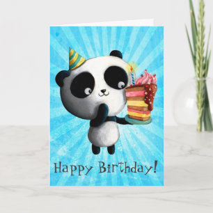 Cute Birthday Panda met Cake Kaart