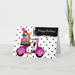 Cute Birthday Party Purse Scooter Girl Dots Kaart