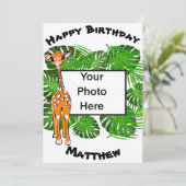 Cute Birthday Safari giraffe | tropisch bos Kaart (Staand voorkant)