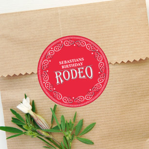 Cute Birthday Simple Rodeo Typography Red Bandana Ronde Sticker