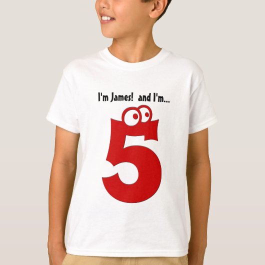 Cute Birthday T-shirt for Five Year Old Fun Red Nu (Voorkant)